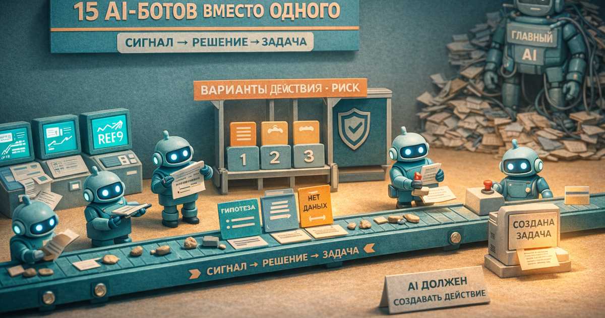 Методология AI-трансформации: Экосистема из 15+ узких ИИ-ботов вместо одного «главного»: как перестать улучшать текст и начать улучшать решения